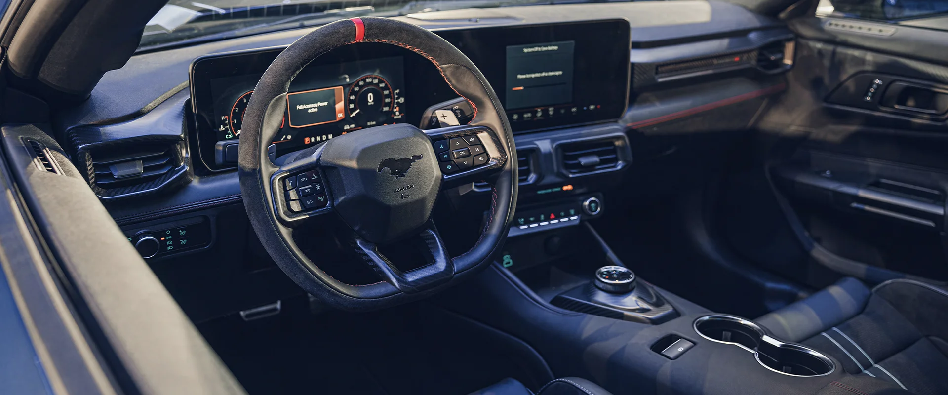 Ford Mustang Dark Horse SC cockpit, steering wheel and digital displays